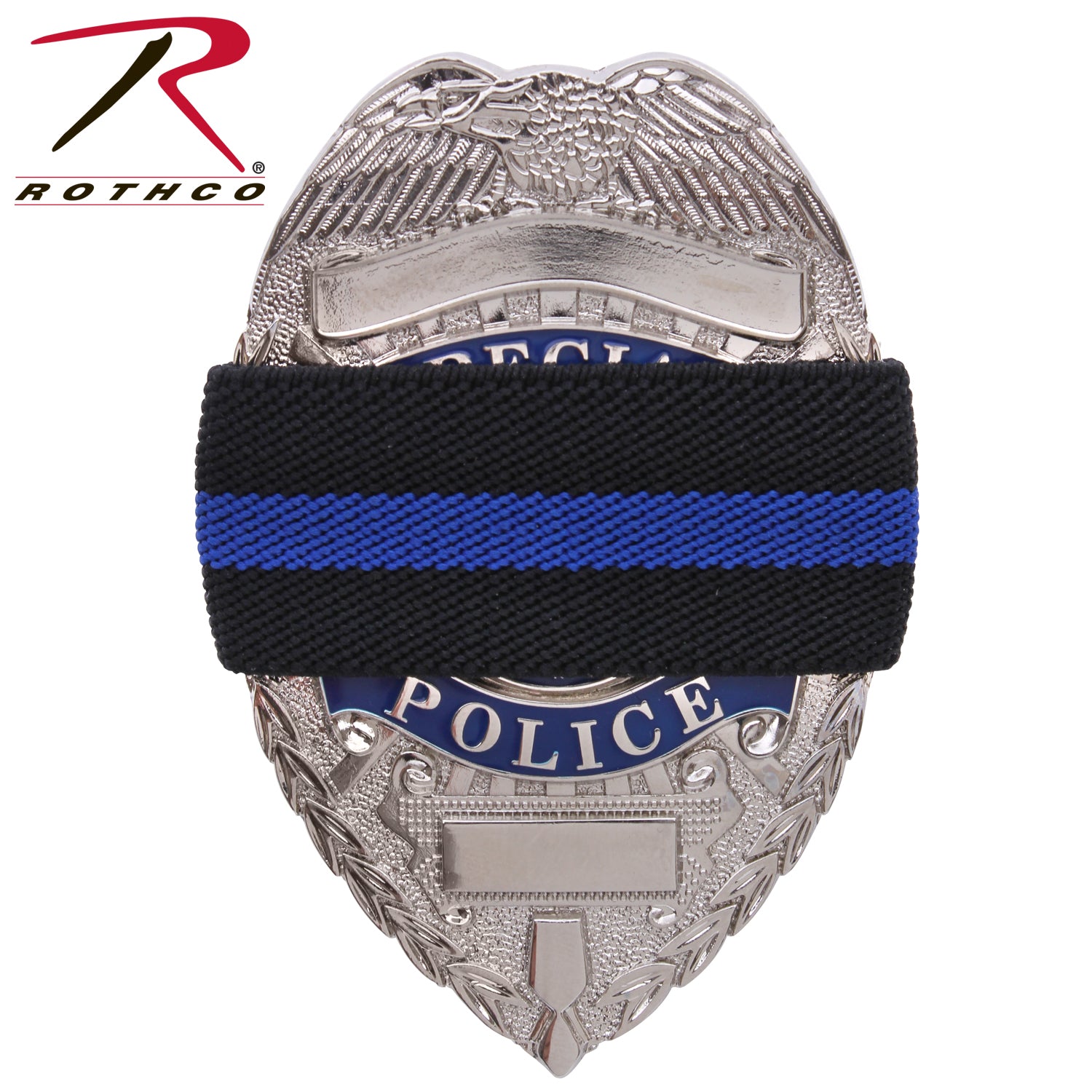 Rothco Thin Blue Line Mourning Band - Black Elastic Badge Band with Blue Line Accent, Part Number 1004