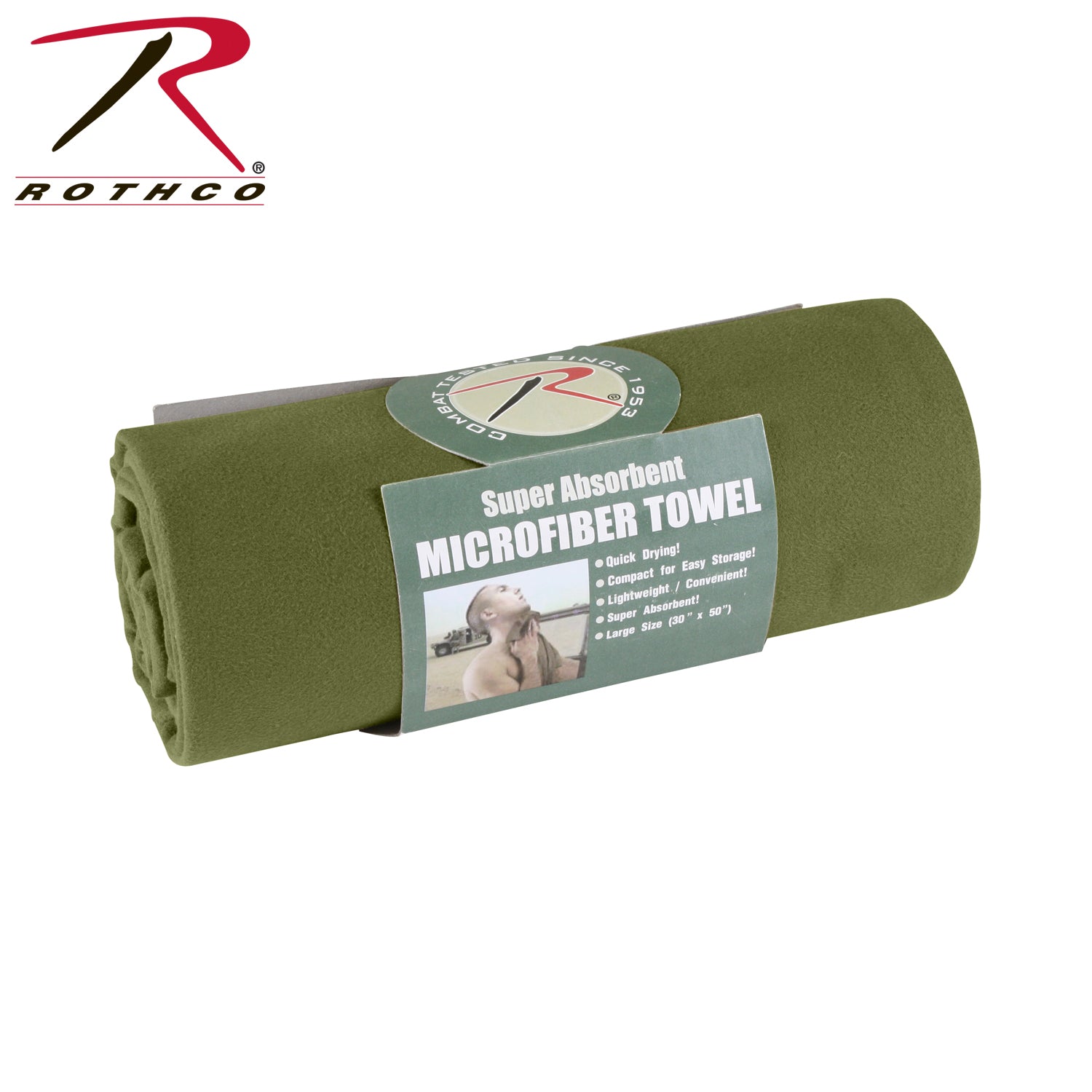 Rothco Microfiber Towel Olive Drab 30 x 50 inches – Lightweight, Quick-Drying Outdoor Towel