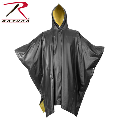 Rothco Reversible PVC Poncho Black - Heavy-Gauge Waterproof Rain Gear