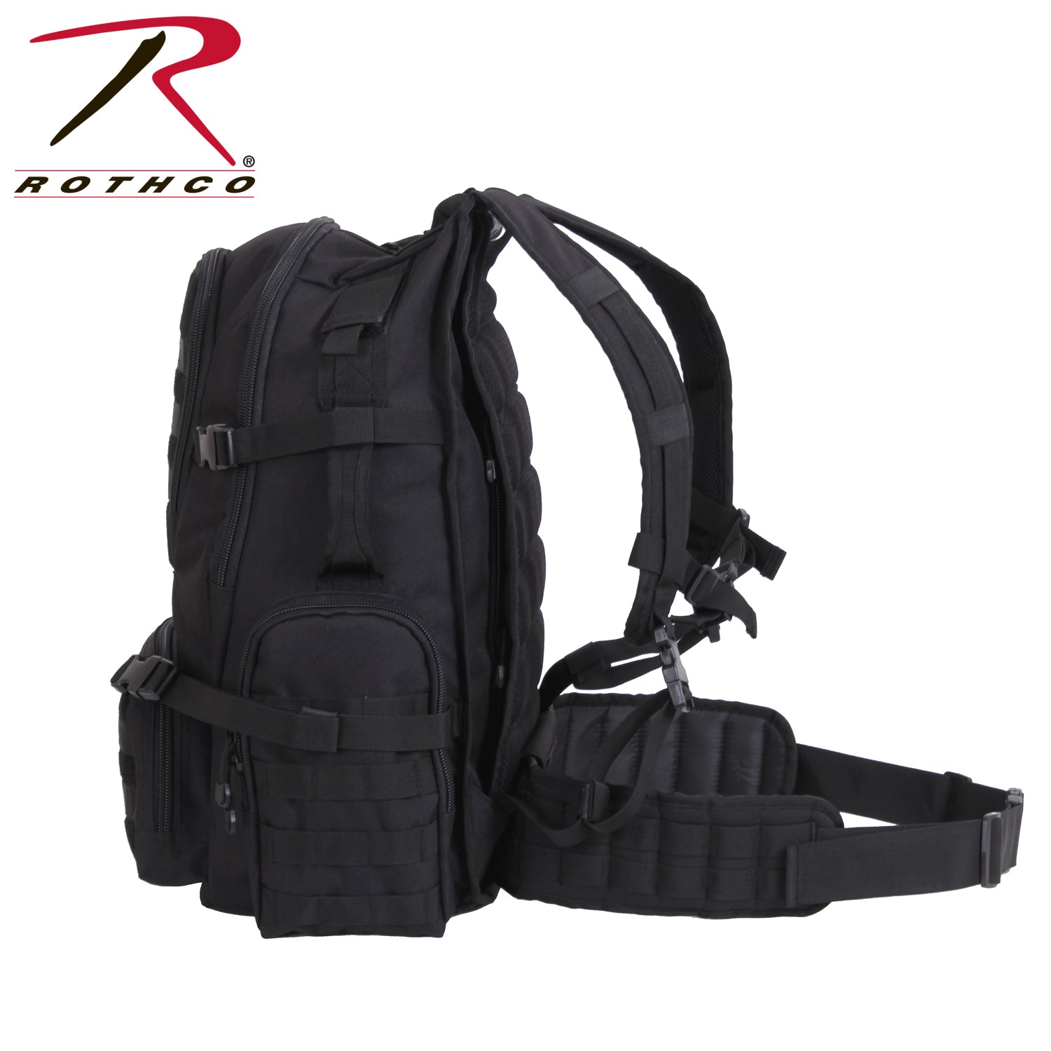 Rothco Multi-Chamber MOLLE Assault Pack Black - 7 Compartments with Hydration and Laptop Storage
