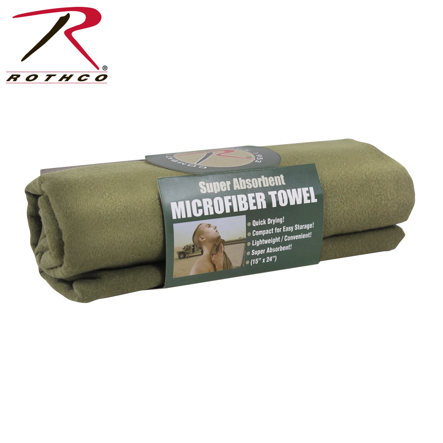 Rothco Microfiber Towel Olive Drab 15 x 24 inches for Outdoor & Travel Use