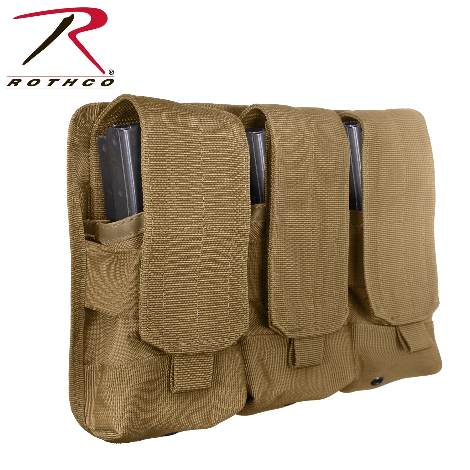 Rothco Universal Triple Mag Rifle Pouch in Coyote Brown – MOLLE Compatible Magazine Holder for M-16 and AK-47