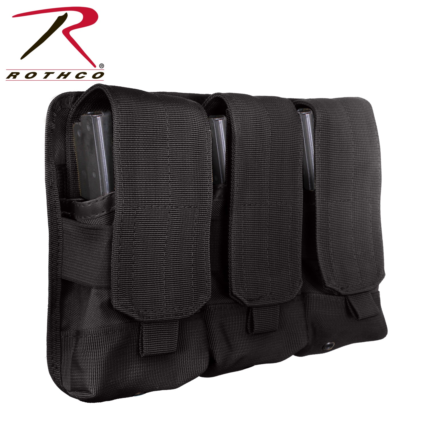 Rothco Universal Triple Mag Rifle Pouch Black - MOLLE Compatible Magazine Storage for M-16 & AK-47
