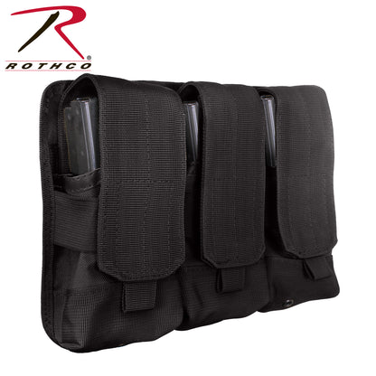 Rothco Universal Triple Mag Rifle Pouch Black - MOLLE Compatible Magazine Storage for M-16 & AK-47