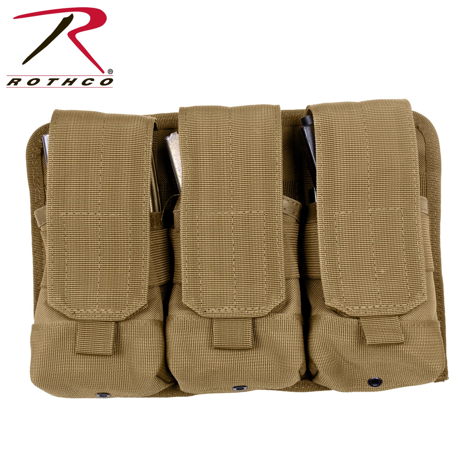 Rothco Universal Triple Mag Rifle Pouch in Coyote Brown – MOLLE Compatible Magazine Holder for M-16 and AK-47