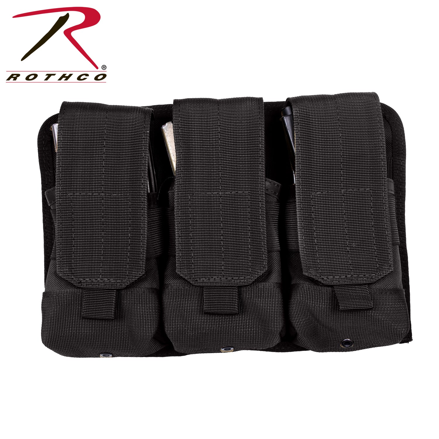 Rothco Universal Triple Mag Rifle Pouch Black - MOLLE Compatible Magazine Storage for M-16 & AK-47