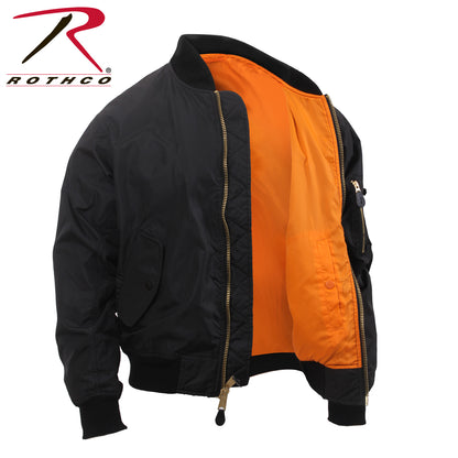 Rothco Lightweight Enhanced Nylon MA-1 Flight Jacket for Men – Black, Size 2XL