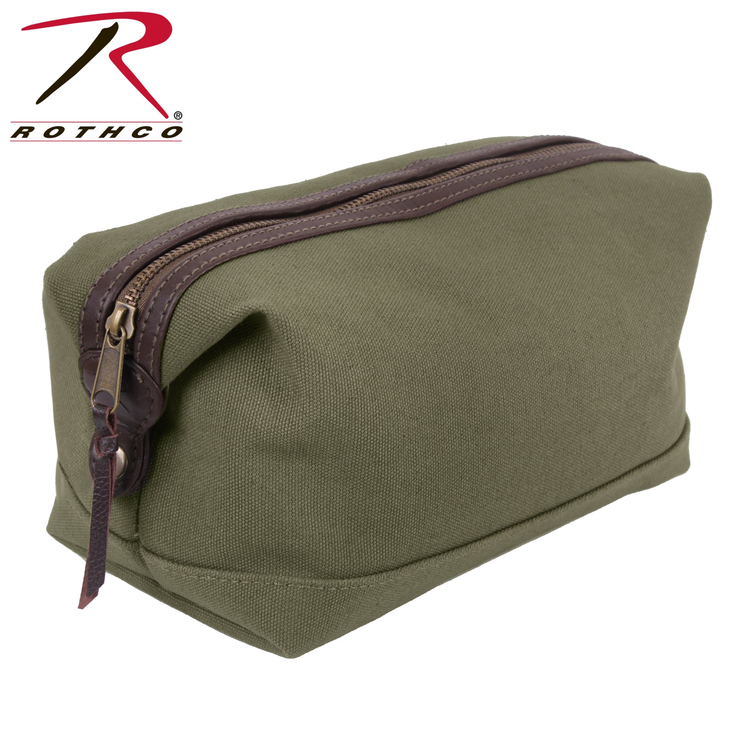 Rothco Canvas & Leather Travel Kit Olive Drab - Vintage Military Style Toiletry Bag