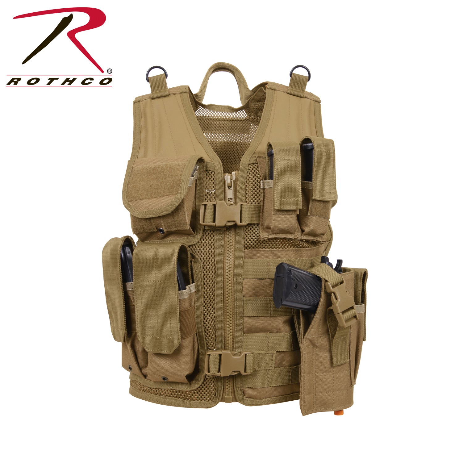 Rothco Kid's Tactical Cross Draw Vest Coyote Brown - Adjustable Youth Military Vest with MOLLE Compatibility