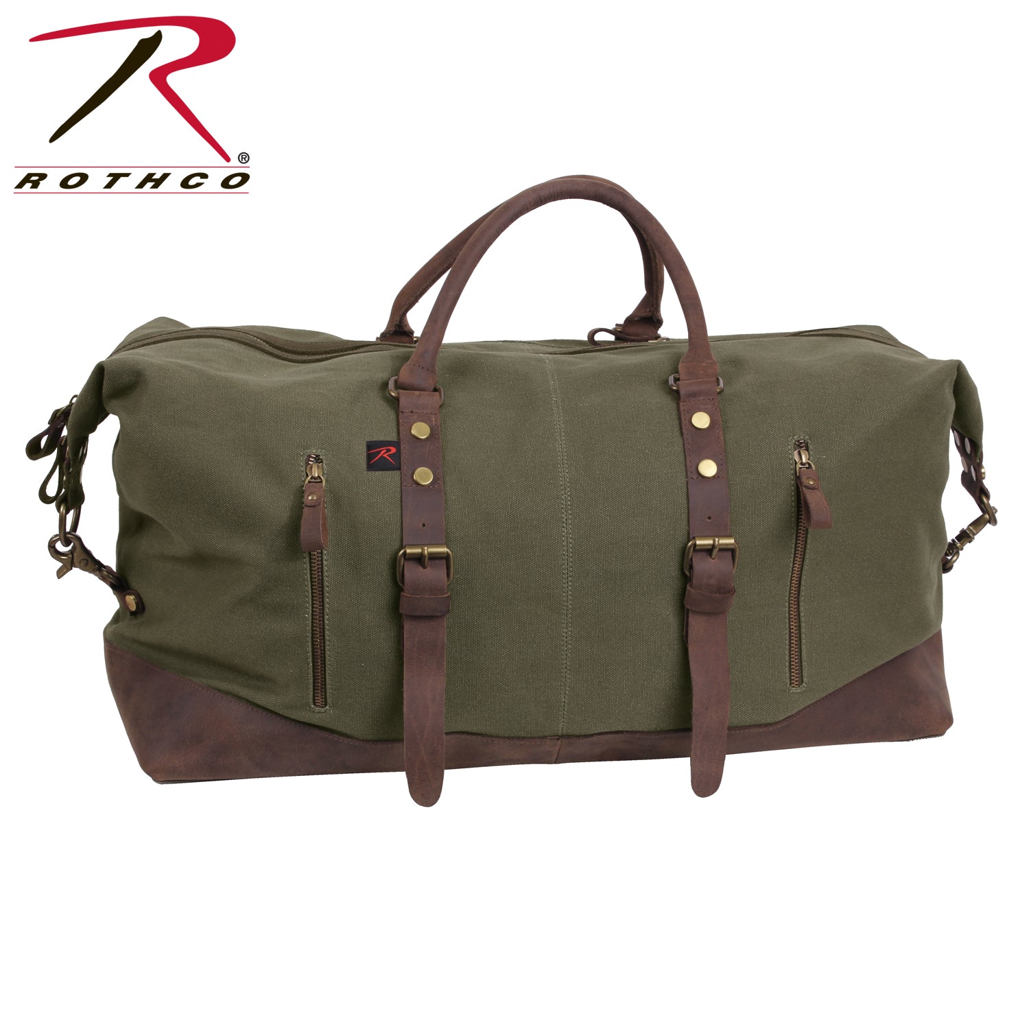 Rothco Extended Weekender Bag Olive Drab – Durable Canvas Travel Duffel with Leather Accents and Multiple Pockets