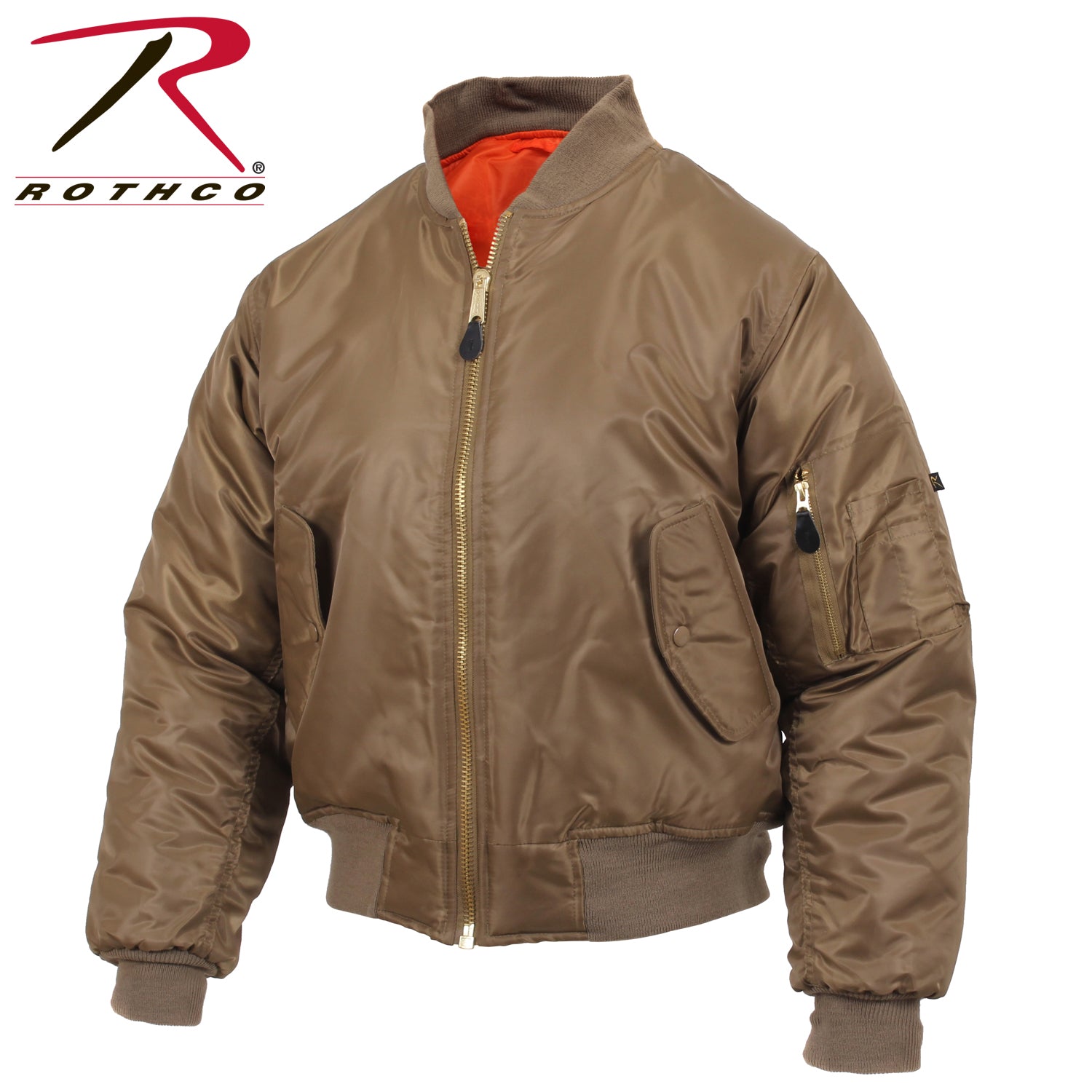 Rothco MA-1 Flight Jacket Coyote Brown Size M - Military Style Bomber Jacket with Insulation and Utility Pockets