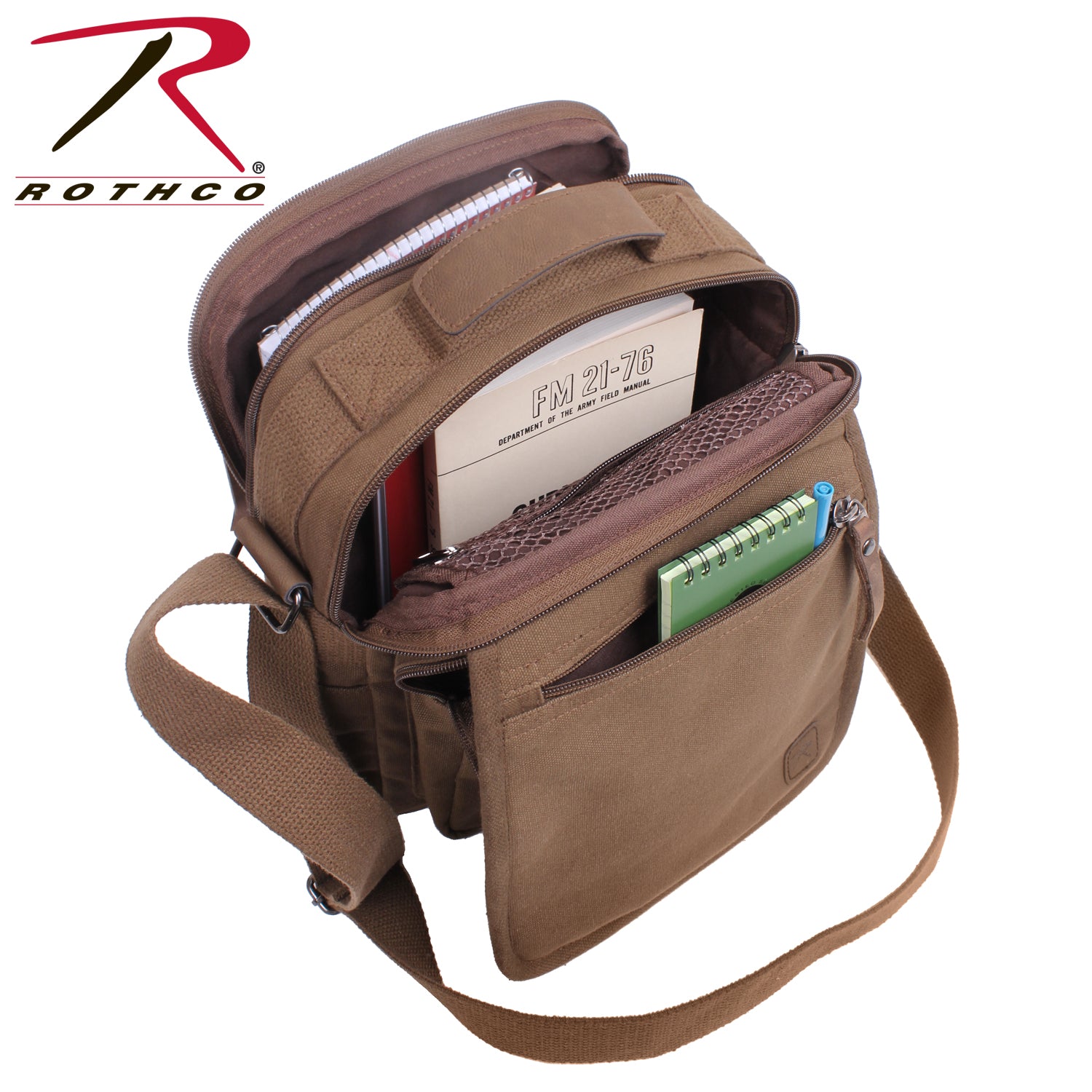 Rothco Every Day Work Shoulder Bag Brown - Military-Inspired Canvas Crossbody Bag with Multiple Pockets