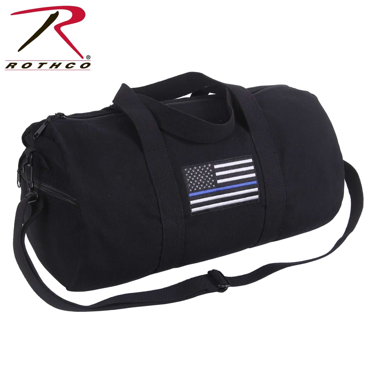 Rothco Thin Blue Line Canvas Shoulder Duffle Bag - 19 Inch Carryall for Law Enforcement Support