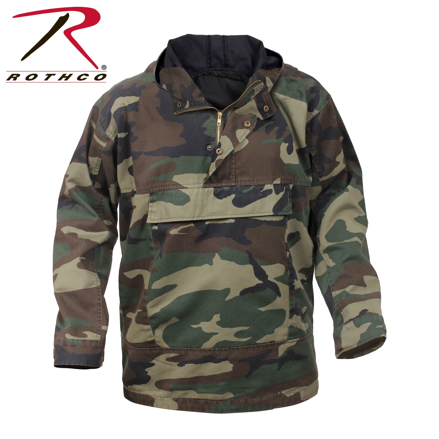 Rothco Anorak Parka in Woodland Camo Size Small - Durable Cotton-Poly Blend with Adjustable Features