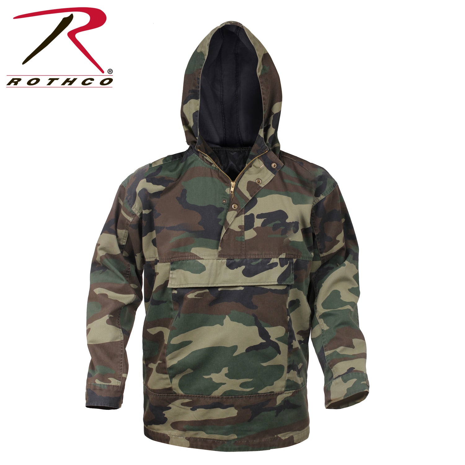 Rothco Anorak Parka in Woodland Camo Size M - Durable Cotton-Poly Blend with Weather-Resistant Features