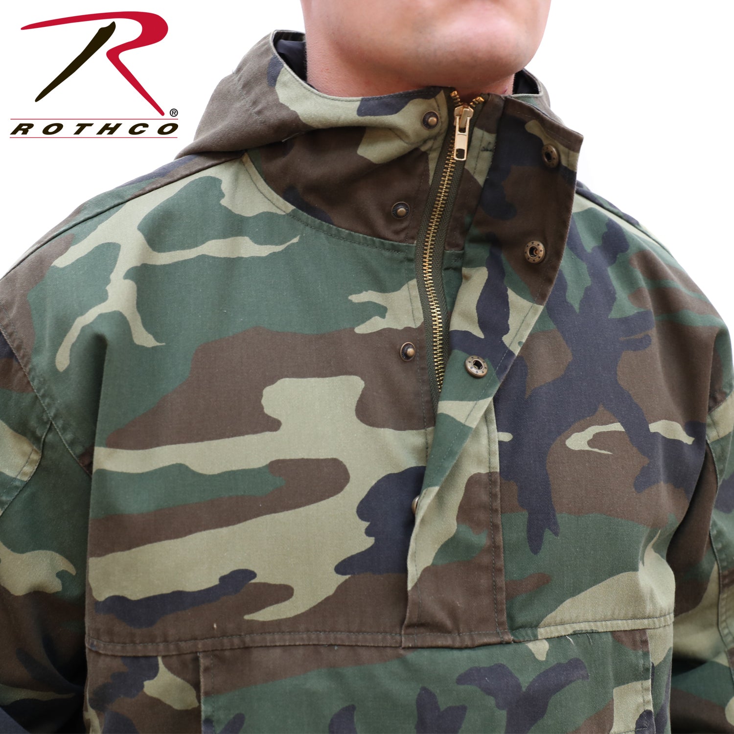 Rothco Anorak Parka in Woodland Camo Size Small - Durable Cotton-Poly Blend with Adjustable Features
