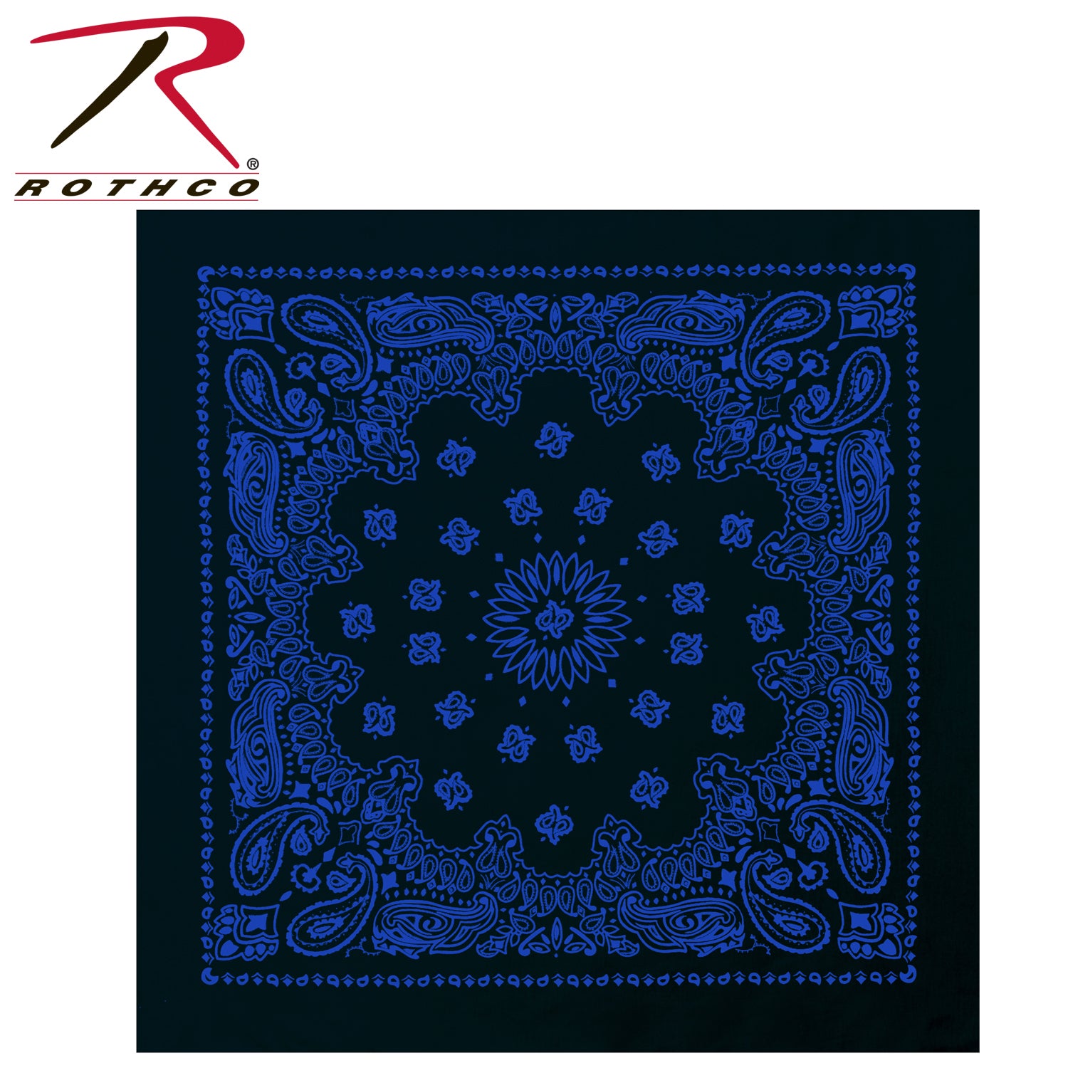 Rothco Trainmen Paisley Bandana - 22 inch Black and Blue Cotton Square