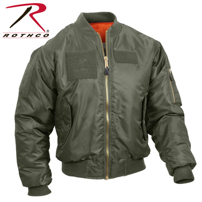 Rothco MA-1 Flight Jacket with Morale Patches in Sage Green, Size Large