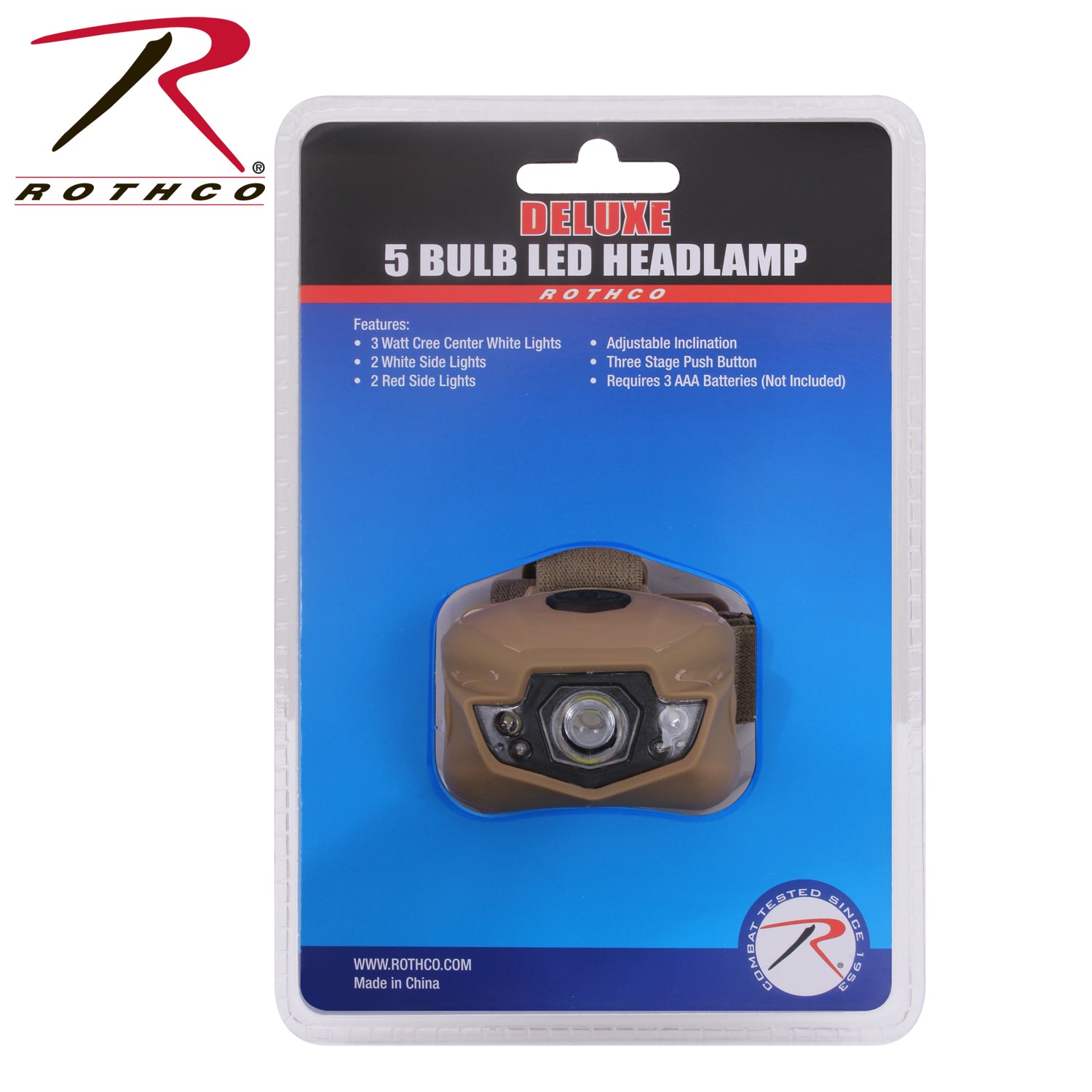 Rothco LED 5 Bulb Headlamp Coyote Brown Part Number 2856