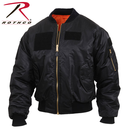 Rothco MA-1 Flight Jacket with Patches in Black, Size XS