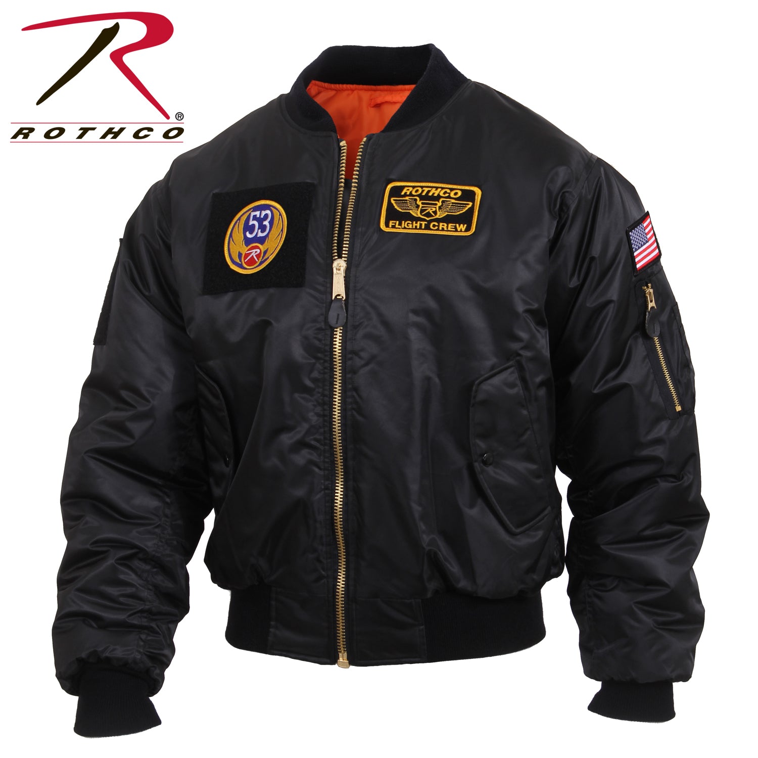 Rothco MA-1 Flight Jacket with Patches in Black, Size Small