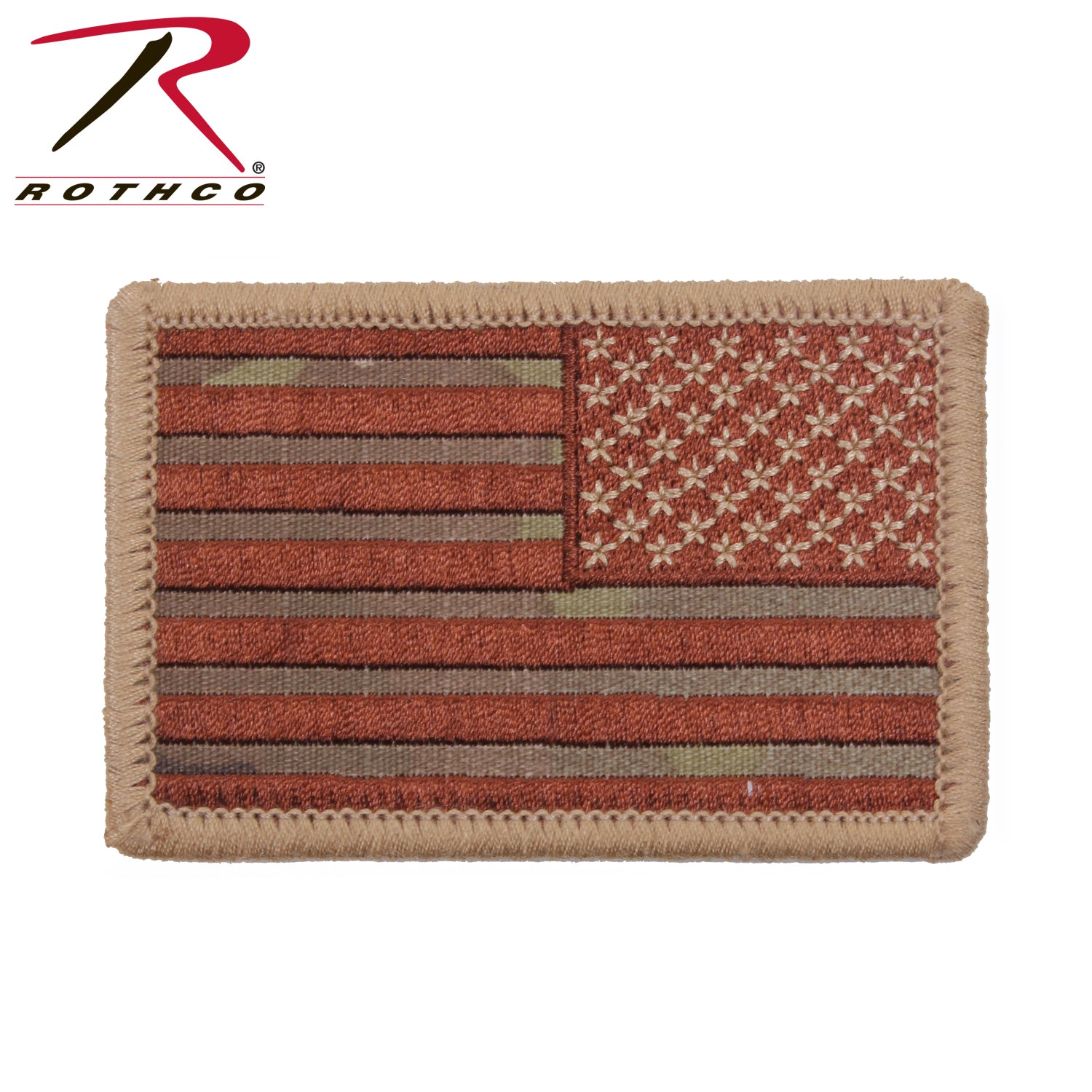 Rothco MultiCam Iron On / Sew On Embroidered US Flag Patch - Reverse Orientation, 2x3 Inches