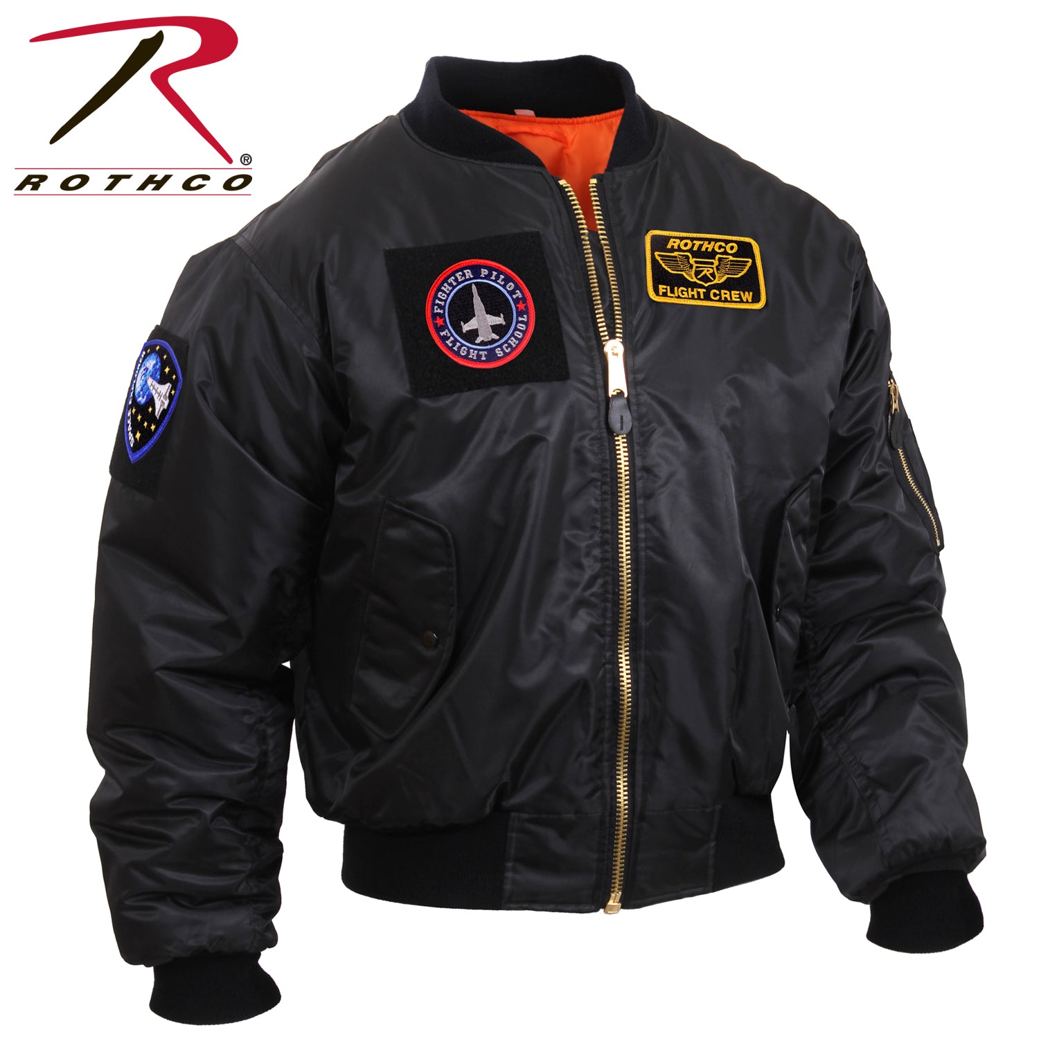 Rothco MA-1 Flight Jacket with Patches – Black, Size 2XL
