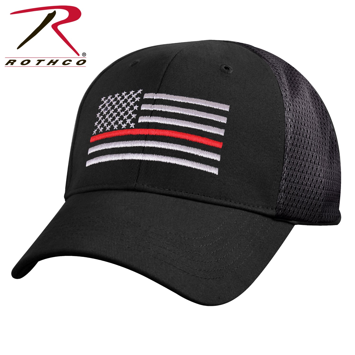 Rothco Mesh Back Thin Red Line Tactical Cap with Ventilated Design and Embroidered Flag