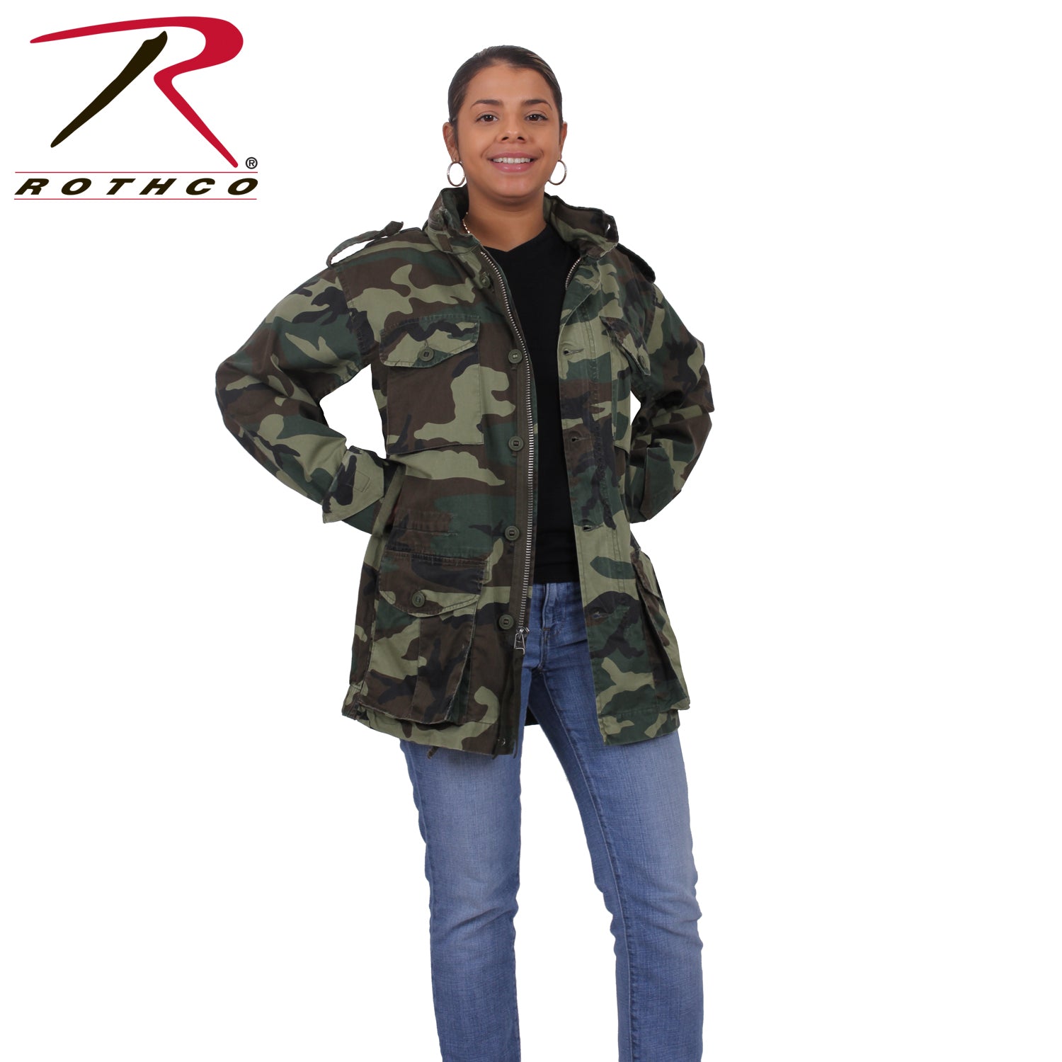 Rothco Vintage Lightweight M-65 Field Jacket in Woodland Camo, Size Large