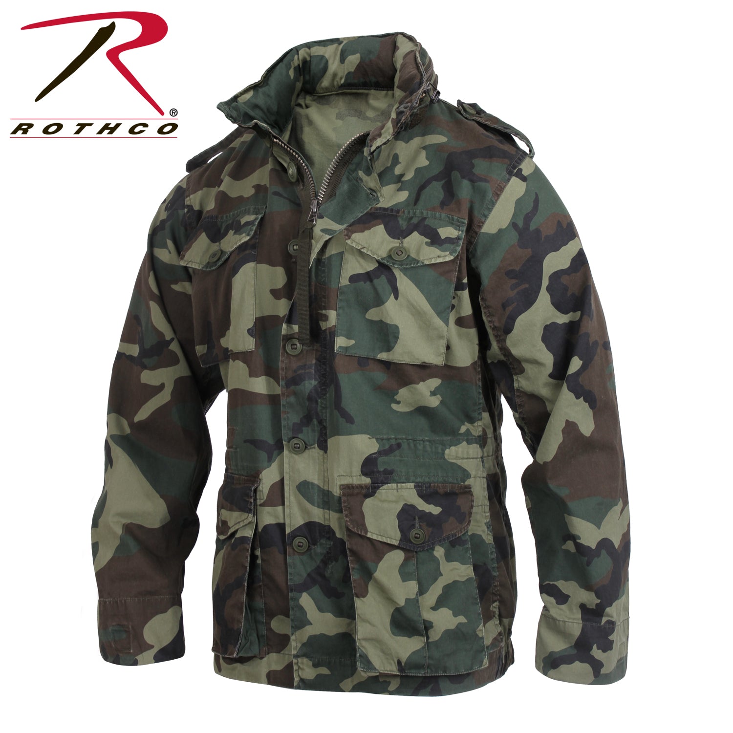 Rothco Vintage Lightweight M-65 Field Jacket in Woodland Camo, Size Large