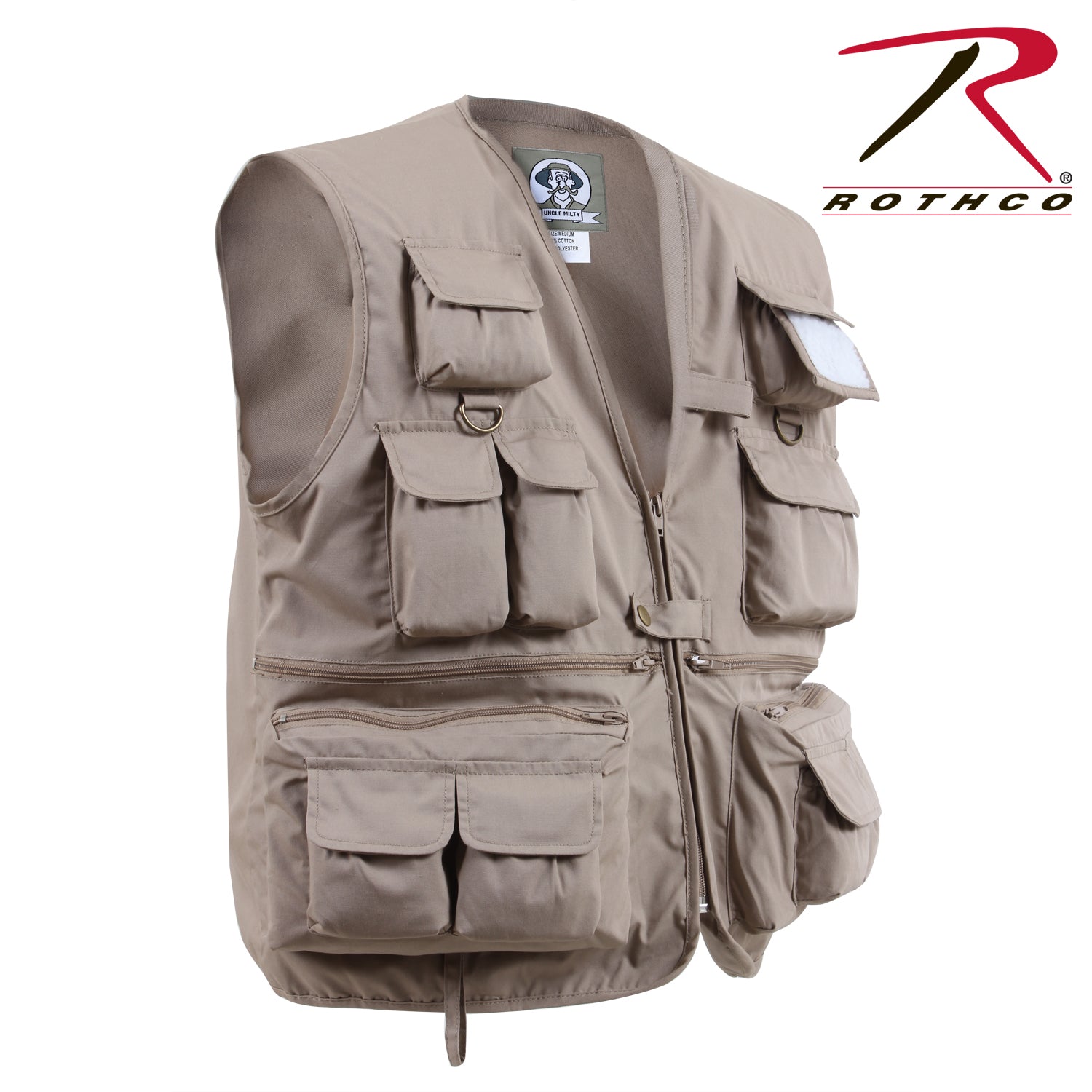 Rothco Uncle Milty Travel Vest Khaki Size XS - Versatile Outdoor Utility Vest with Multiple Pockets