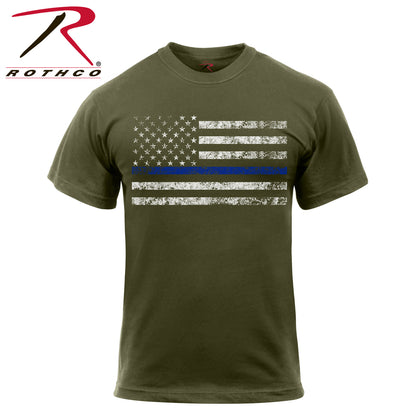 Rothco Thin Blue Line T-Shirt Olive Drab Size L – Support Law Enforcement with Durable Comfort