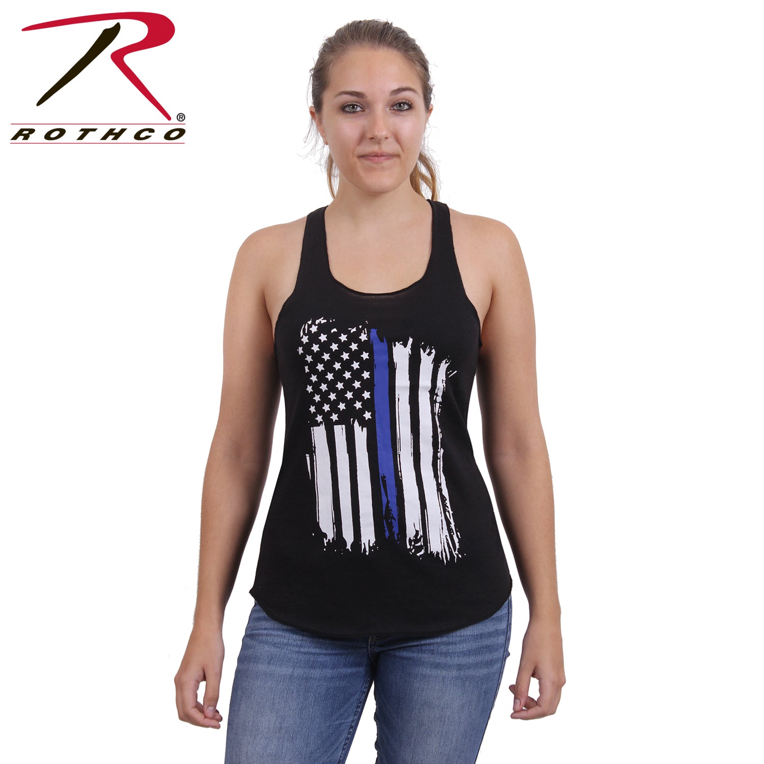Rothco Women’s Thin Blue Line Flag Racerback Tank Top, Size XS