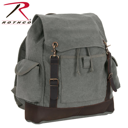Rothco Vintage Expedition Rucksack Charcoal Grey - Durable Canvas Backpack with Leather Accents