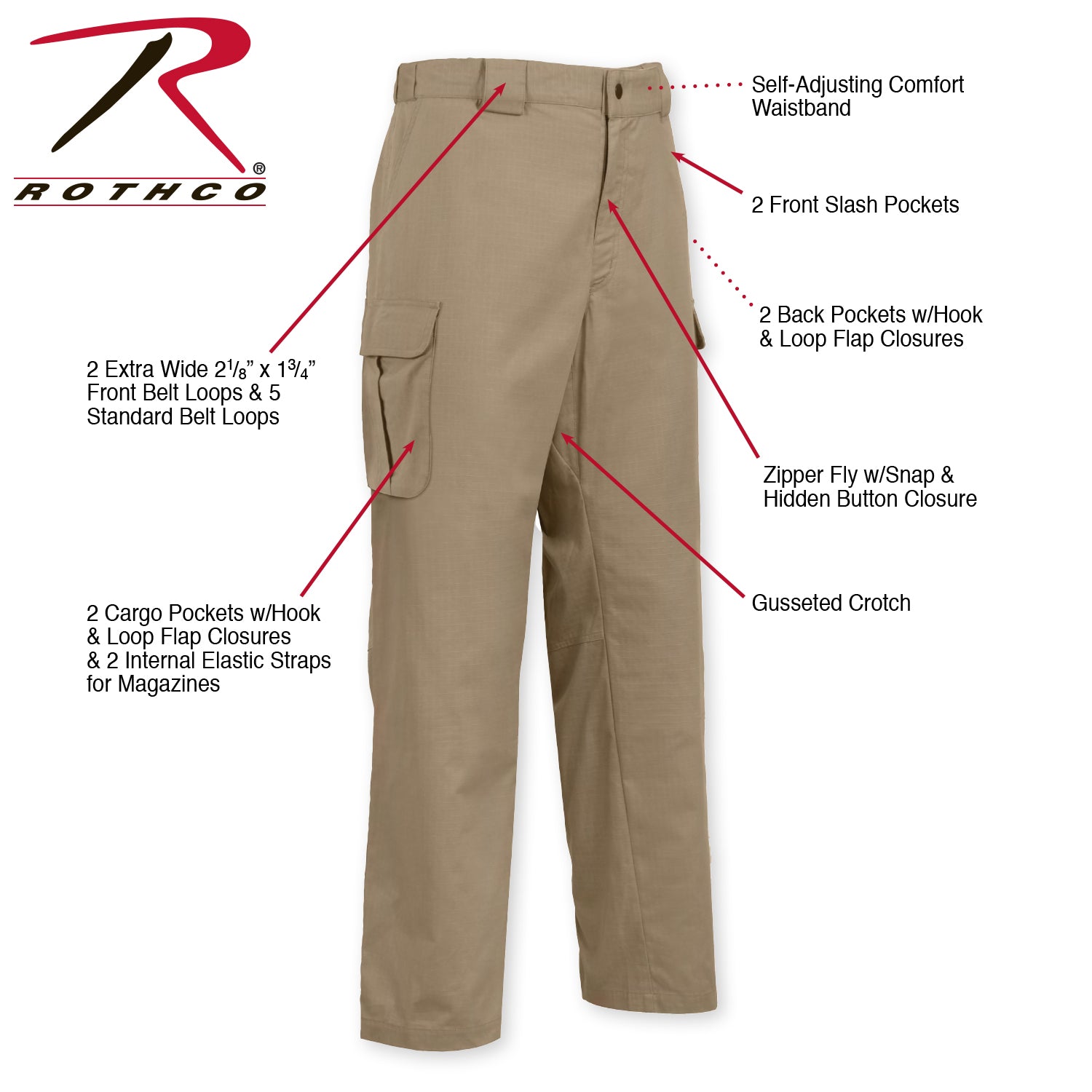 Rothco Tactical 10-8 Lightweight Field Pants Khaki Size 32W x 31L