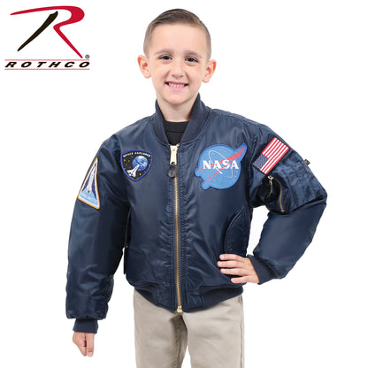 Rothco Kids NASA MA-1 Flight Jacket Size Large – Reversible Space Explorer Bomber with Patches and Water-Resistant Outer Shell