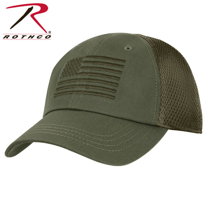 Rothco Tactical Mesh Back Cap with Embroidered US Flag in Olive Drab