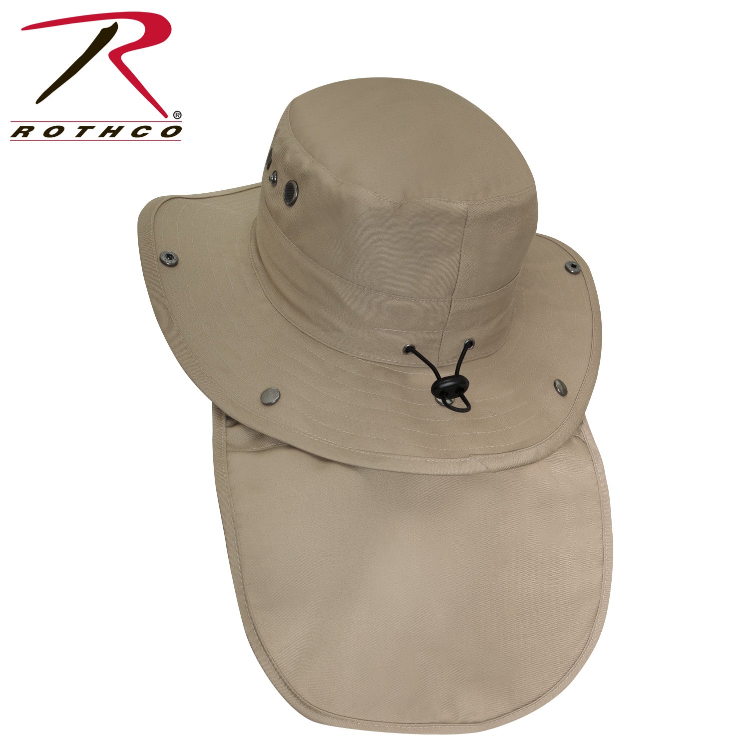 Rothco Adjustable Boonie Hat with Detachable Neck Cover in Khaki – 360° Sun Protection