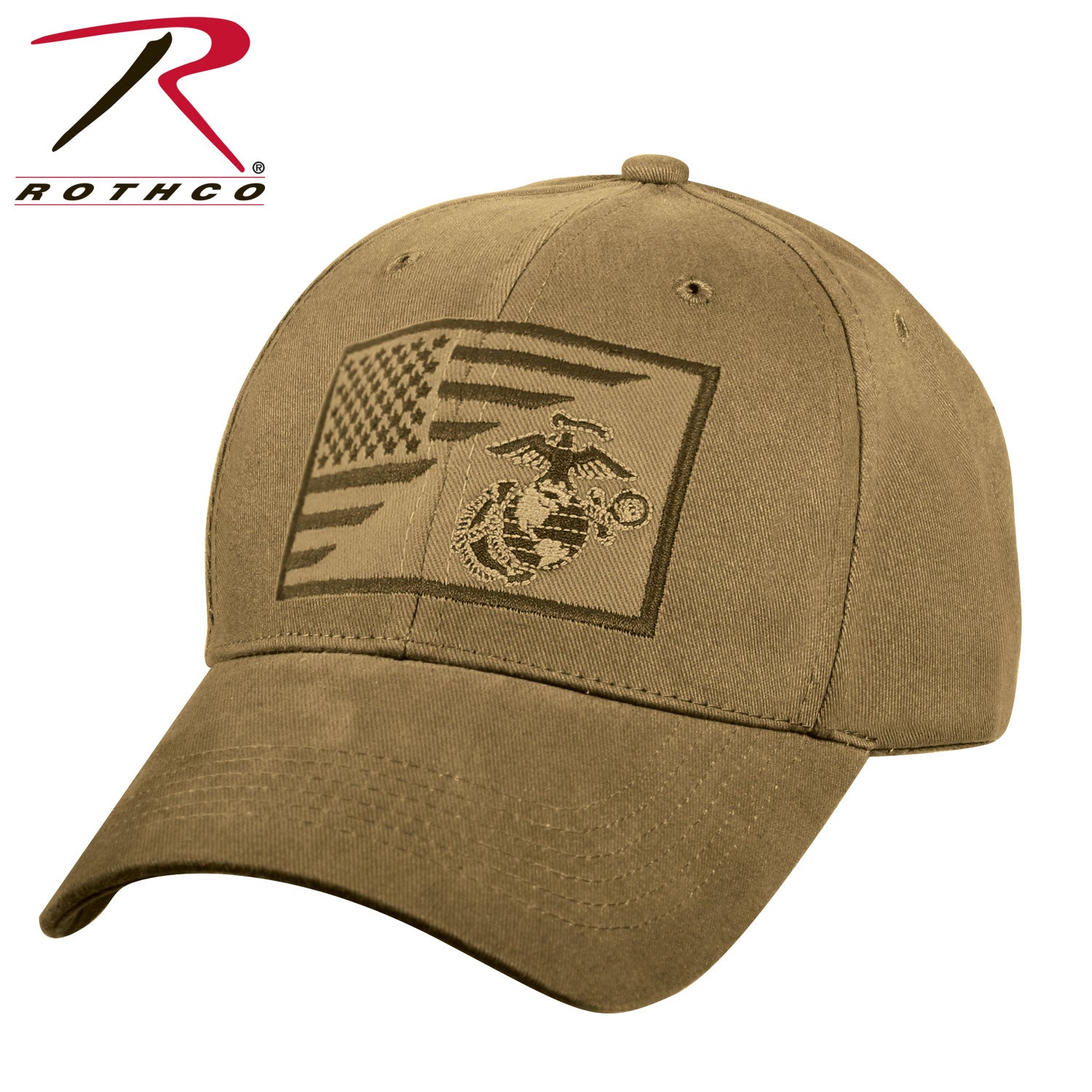 Rothco USMC Eagle, Globe and Anchor / US Flag Low Profile Cap - Coyote Brown