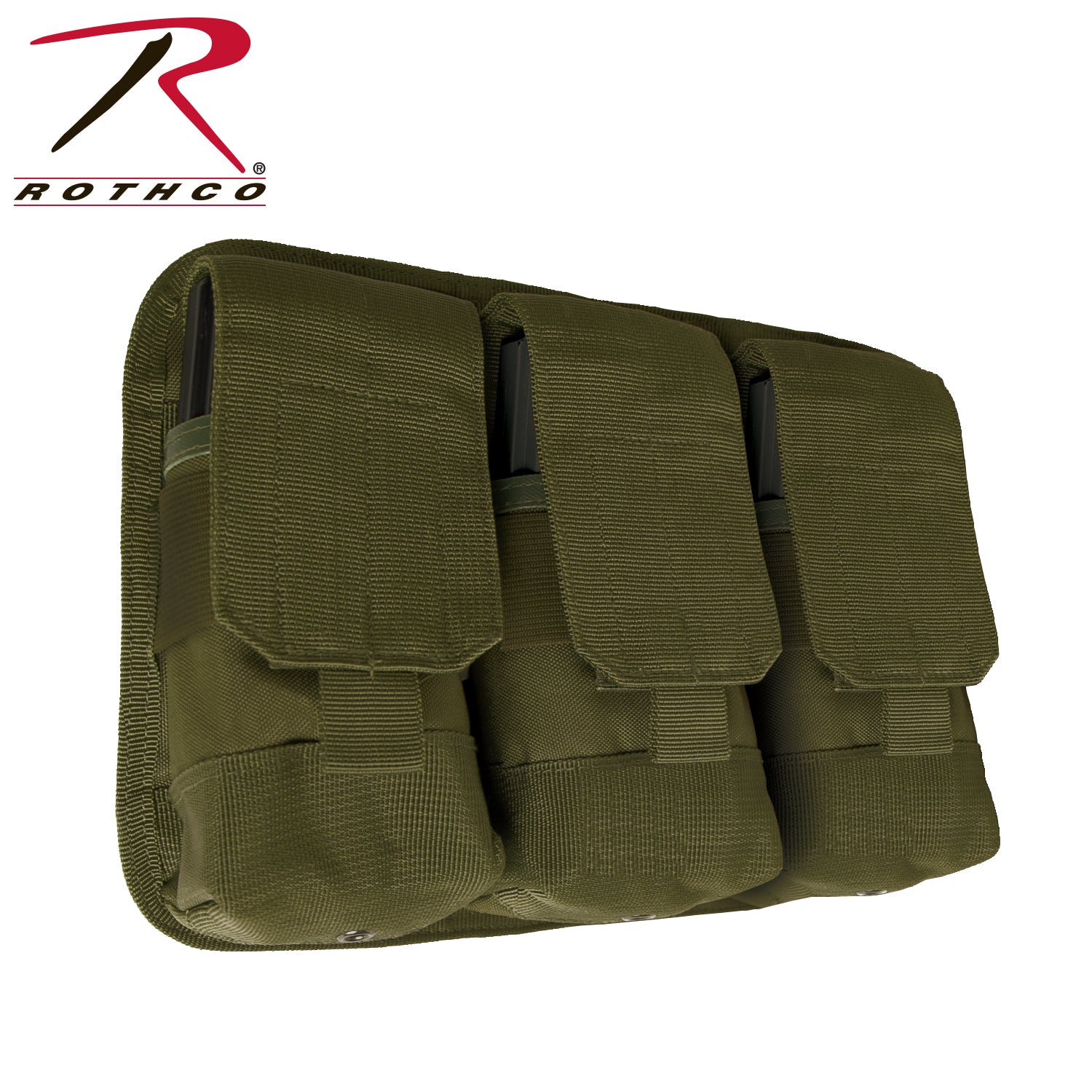 Rothco Universal Triple Mag Rifle Pouch Olive Drab – MOLLE Compatible Ammo Storage for M-16 & AK-47 Magazines