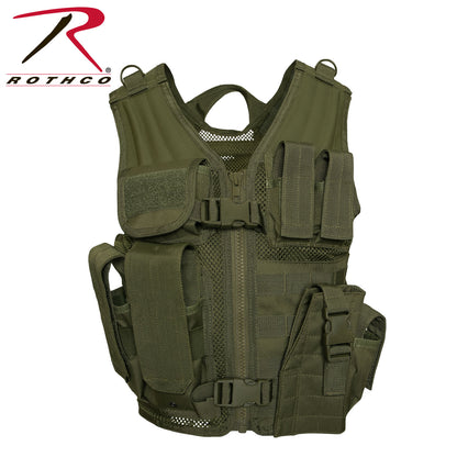 Rothco Kid's Tactical Cross Draw Vest Olive Drab – Adjustable Youth Paintball Vest with MOLLE Compatibility