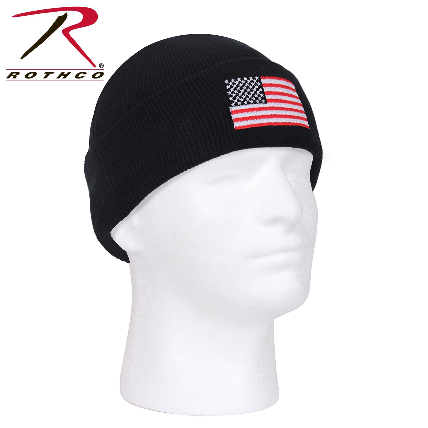 Rothco US Flag Embroidered Acrylic Watch Cap in Black - Part Number 5430