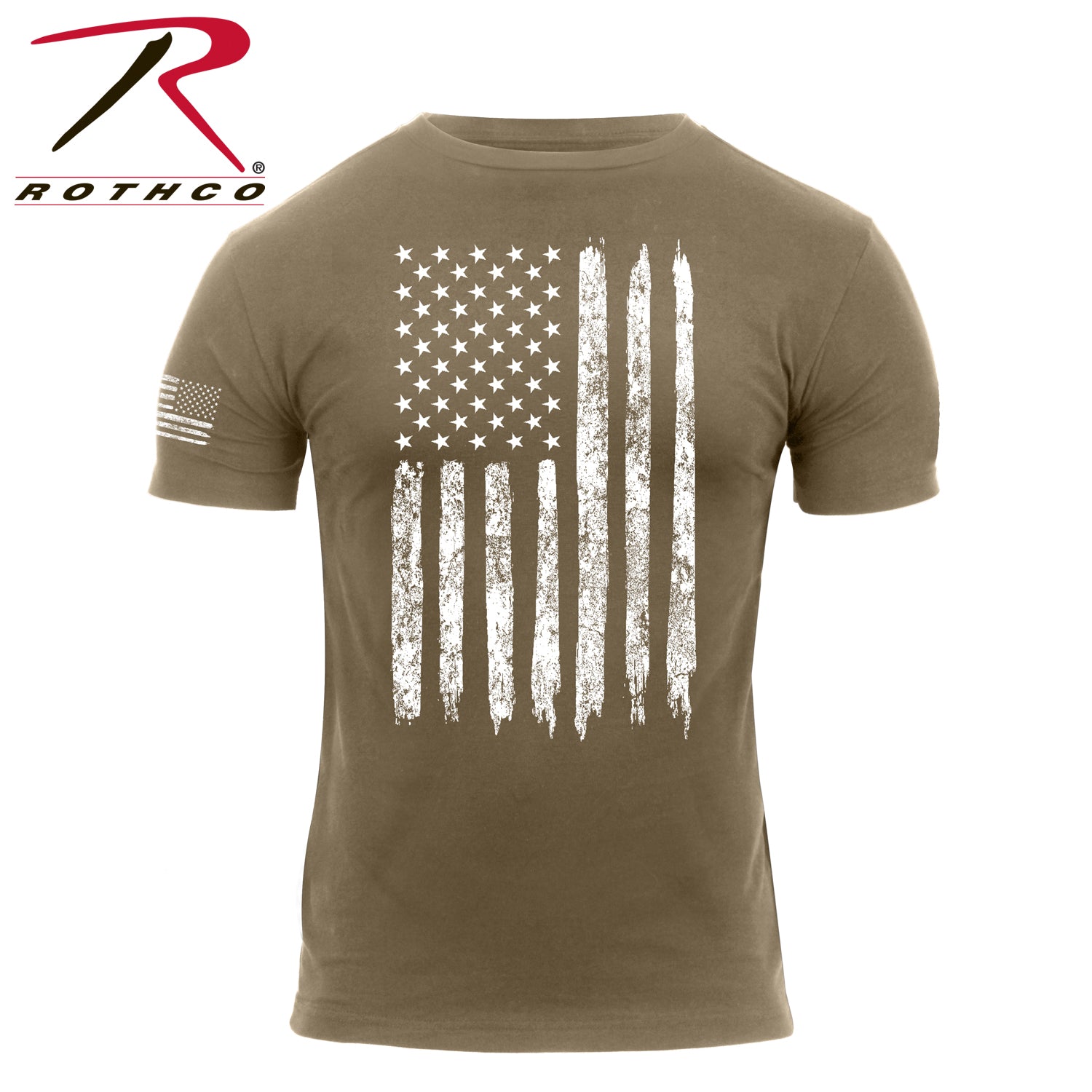 Rothco Distressed US Flag Athletic Fit T-Shirt in Coyote Brown - Size Large