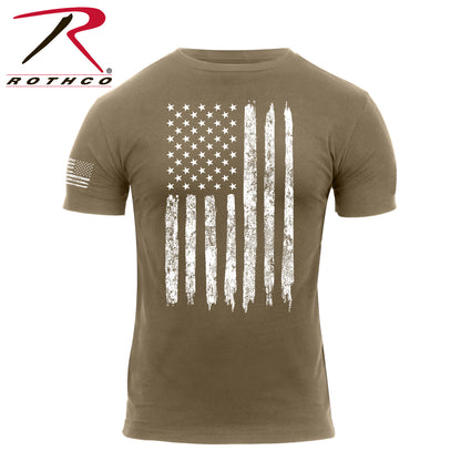 Rothco Distressed US Flag Athletic Fit T-Shirt in Coyote Brown - Size Large