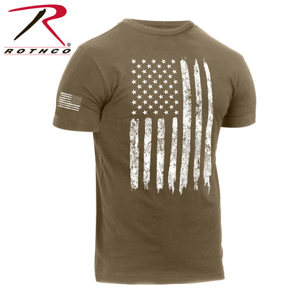 Rothco Distressed US Flag Athletic Fit T-Shirt in Coyote Brown, Size XL