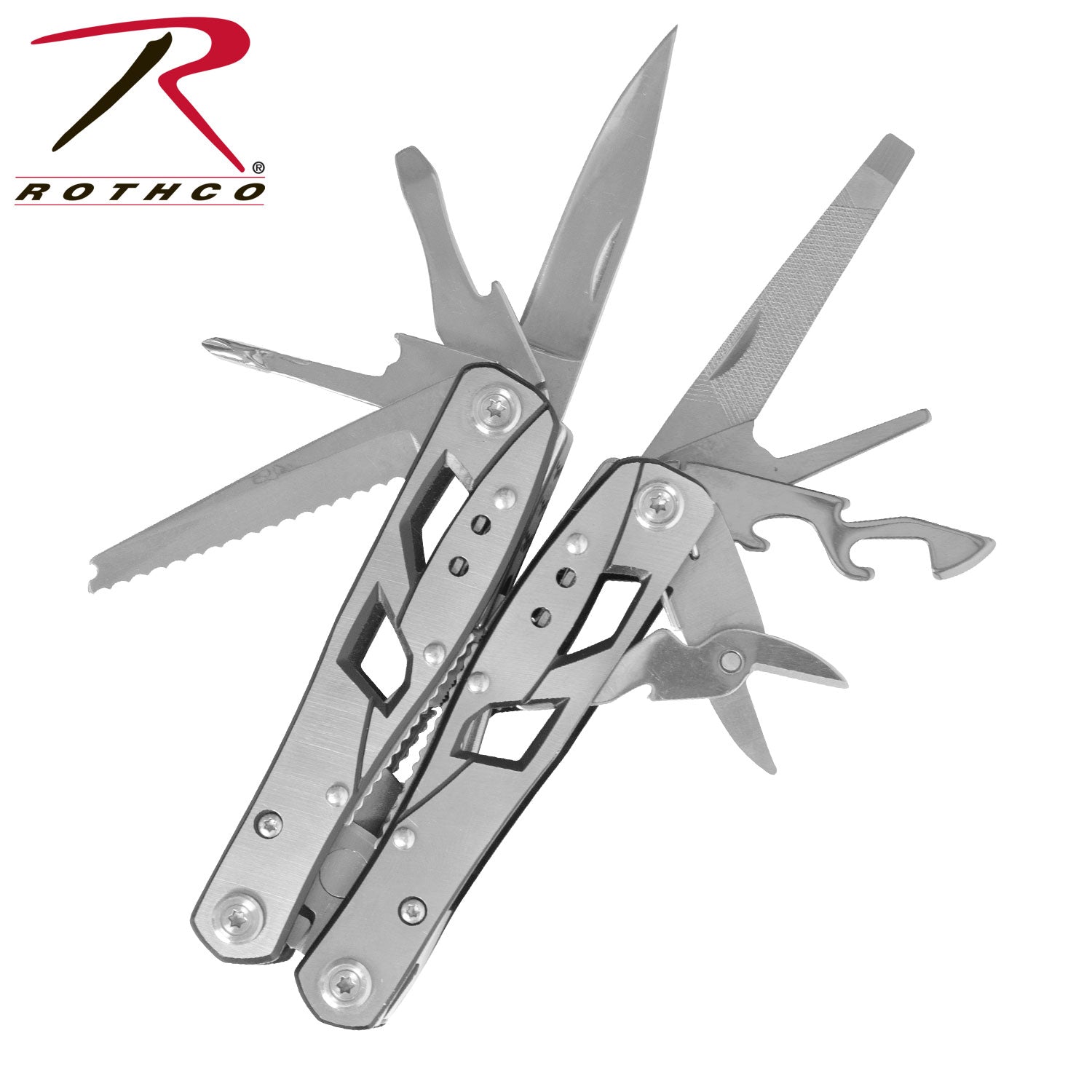Rothco Stainless Steel Multi-Tool Part Number 5223 – Durable 10-in-1 Survival Tool with Pliers, Saw, Screwdrivers, and More