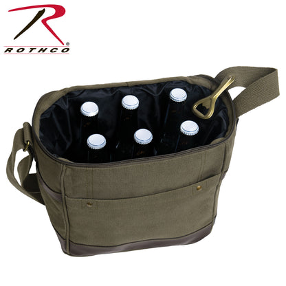 Rothco Canvas Insulated Cooler Bag Olive Drab - 10x10x7.5 Inches, Durable Waterproof Outdoor Cooler with Bottle Opener and Adjustable Strap
