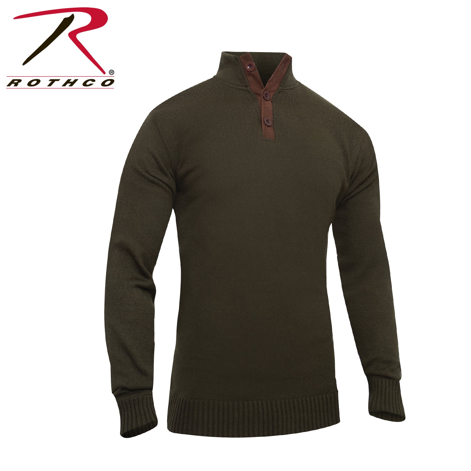 Rothco 3-Button Sweater with Suede Accents in Olive Drab, Size 2XL