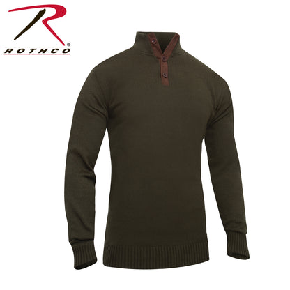 Rothco 3-Button Sweater with Suede Accents in Olive Drab, Size 2XL