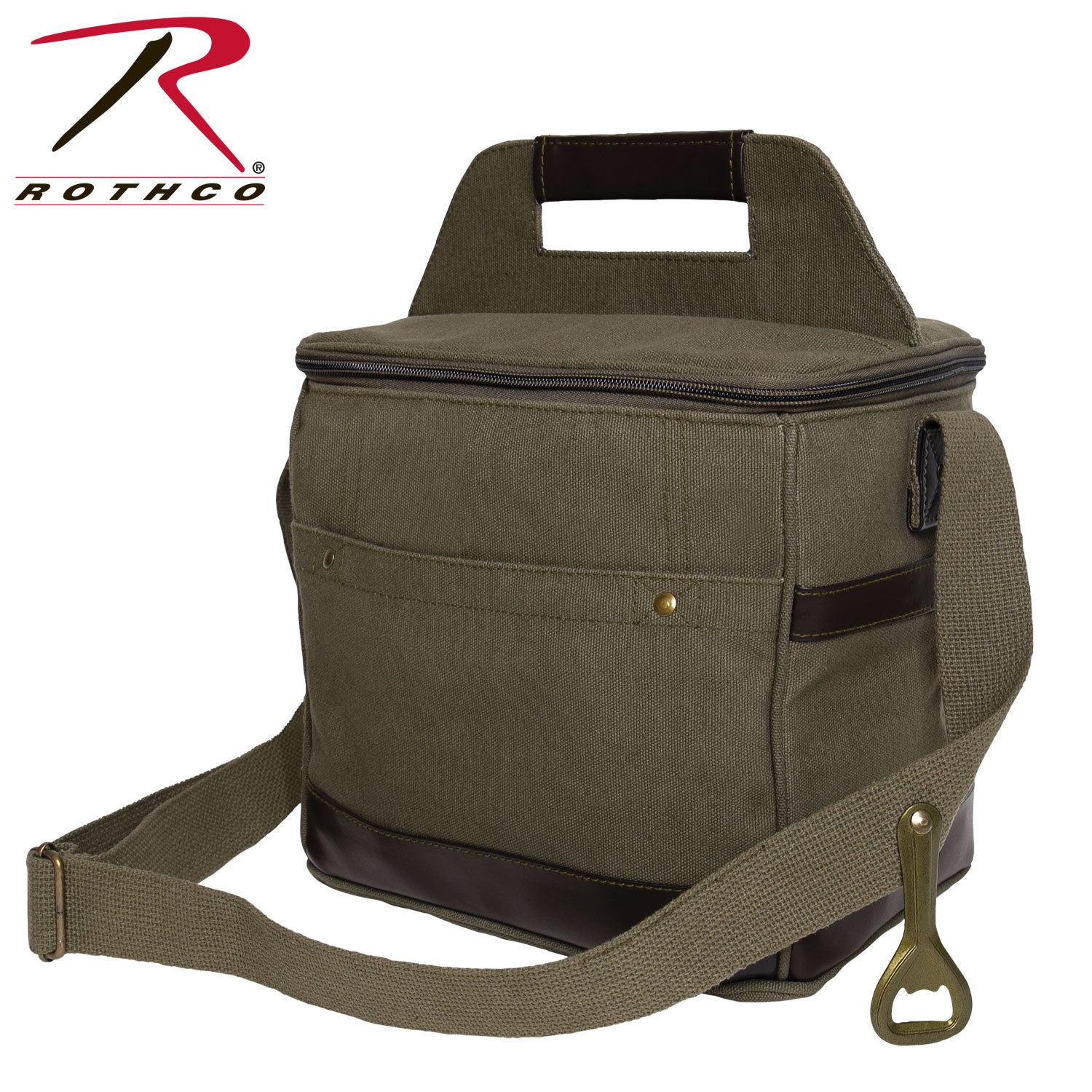 Rothco Canvas Insulated Cooler Bag Olive Drab - 10x10x7.5 Inches, Durable Waterproof Outdoor Cooler with Bottle Opener and Adjustable Strap